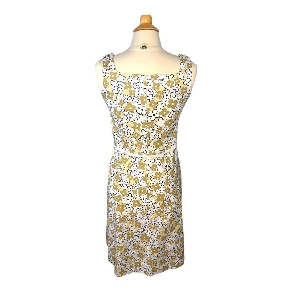 Yves Cossette Depeche Mode Floral Sheath‎ Dress Womens 8 Yellow Mod Retro Bow - Picture 5 of 9